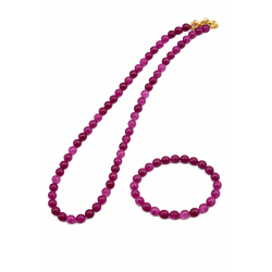 Naszyjnik + bransoletka z kamieni [agat fuksja] - MF4107170